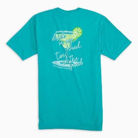 3 for 30 ~ Southern Tide Gulf Stream 'Drink in My Hand' Tee - Women M - Picture 1 of 6